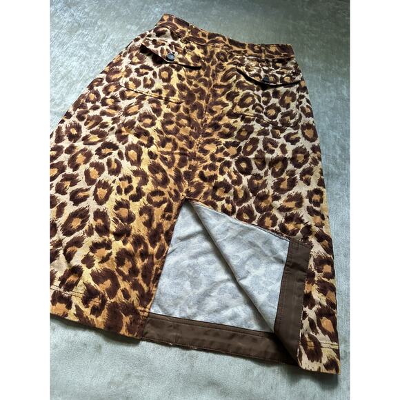 Kate Spade Panthera Canvas Midi Skirt 6 Pockets Linen Cotton Leopard Print $228 - Picture 5 of 14